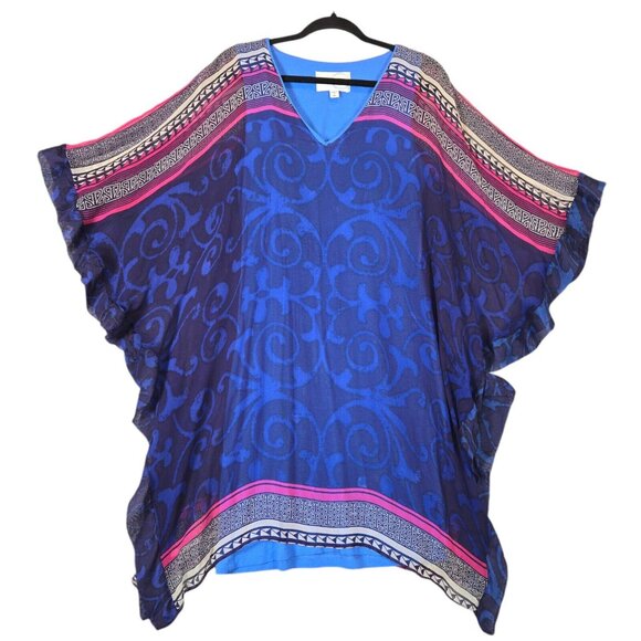 Analili Dresses & Skirts - Analili Womens M/L Silk Mini Dress Navy Blue Overlayer Lined Flowy Festival USA